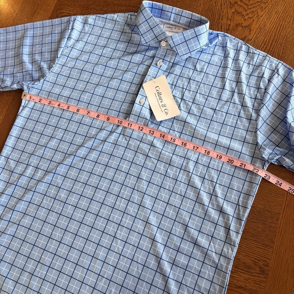 Collars And Co Polo Shirt Mens Large Blue White Plaid Stretch Office Casual - Picture 6 of 7